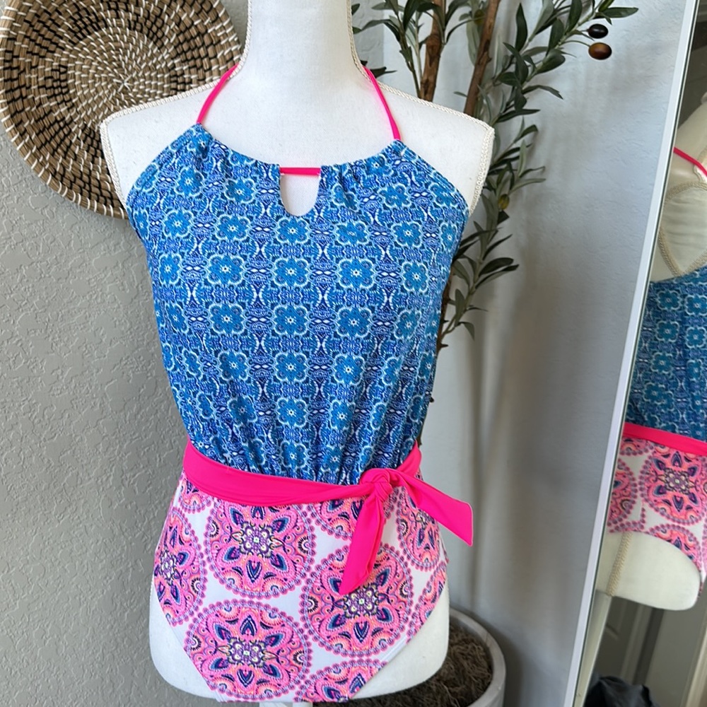 Nicole Miller New York Abstract Paisley Printed One Piece Swimsuit NEW Size M